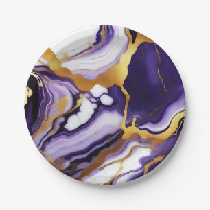 Assiettes En Carton Gras Trendy violet jaune or faux marbre