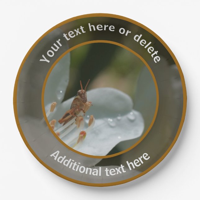 Assiettes En Carton Grasshopper Sur Azalea Fleur Fête Personnalisée (Devant)