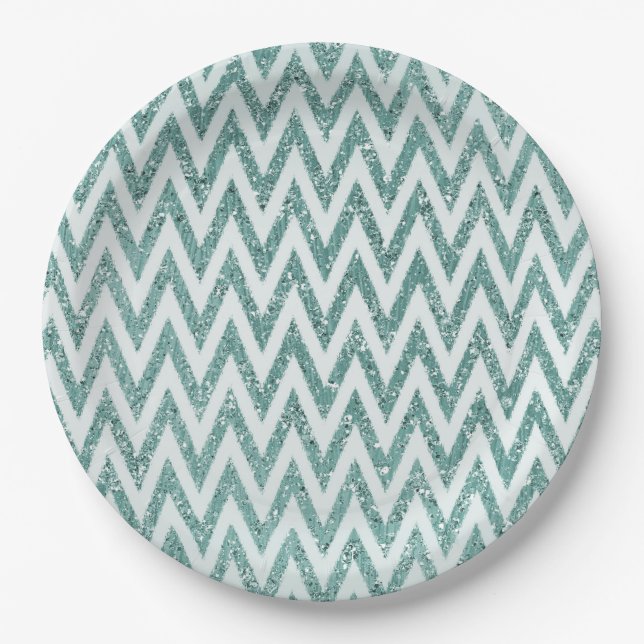 Assiettes En Carton Gratuit Vert Blanc Chevron Stripes Noël (Devant)