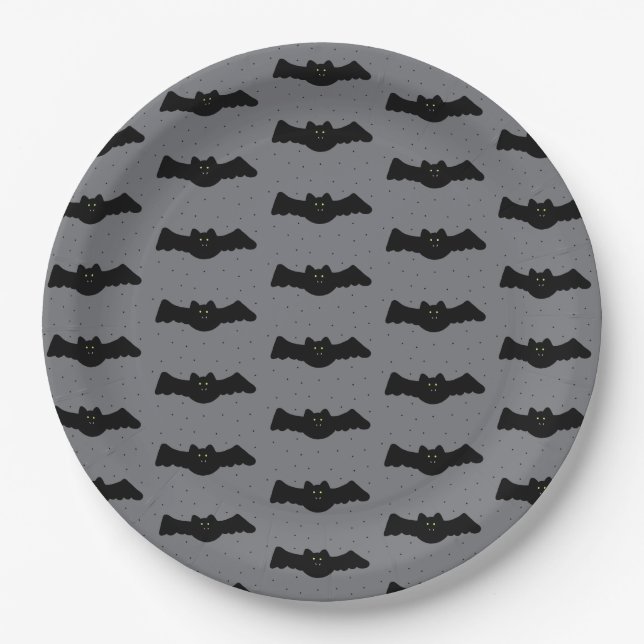 Assiettes En Carton Gray and Black Halloween Bats (Devant)