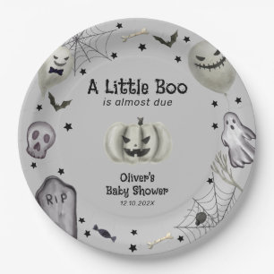 Assiettes En Carton Gray Little Boo Ghost Halloween Baby shower garçon