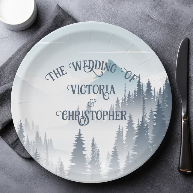 Assiettes En Carton Gray Mountain Wilderness Winter Wedding Custom (Créateur téléchargé)