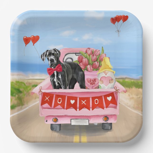 Assiettes En Carton Great Dane Chien Valentine's Day Truck (Recto)