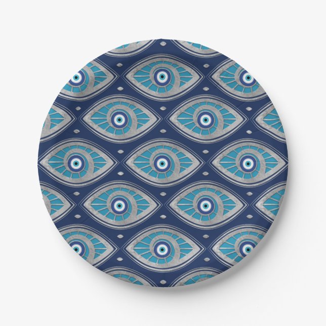 Assiettes En Carton Grec Mati Mataki - motif d'oeil mauvais de (Devant)