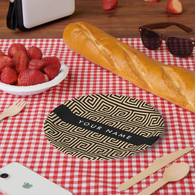 Assiettes En Carton Grec Meander Key Brown, Votre Nom, Personnaliser (Pique-nique)