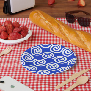 Assiettes En Carton Grec Meander Key Waves Motif Bleu