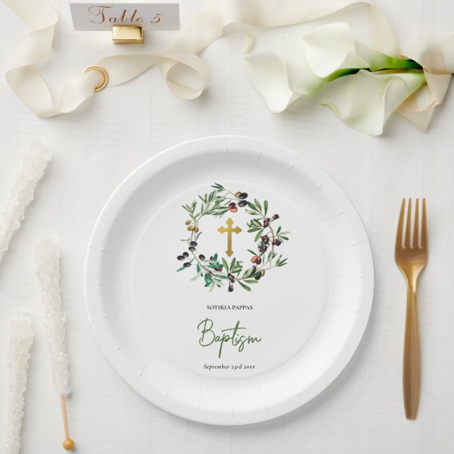 Assiettes En Carton Grec Orthodoxe baptême Baptême Olives Verdure (Mariage)