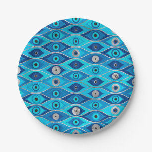 Assiettes En Carton Grèce Mati Mataki - Motif des yeux malveillants d