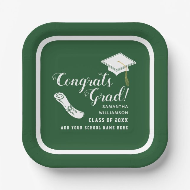 Assiettes En Carton Green and White Congrats Grad Class of 2025 (Recto)
