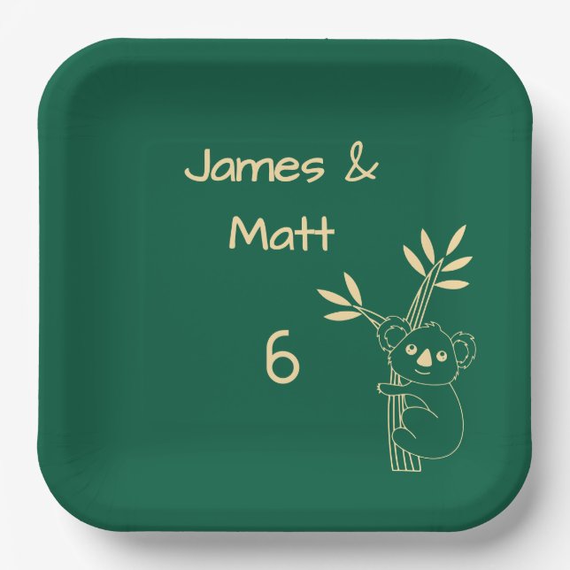 Assiettes En Carton Green Australian Animals Jumeau 6e anniversaire (Recto)