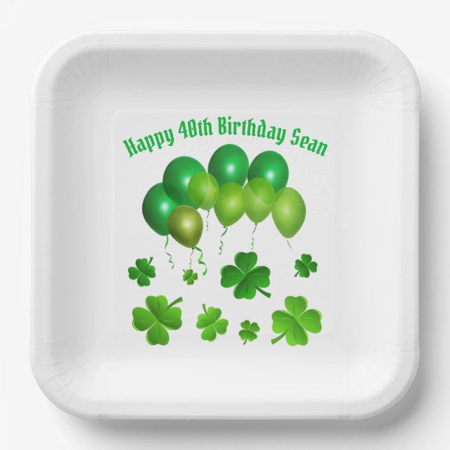 Assiettes En Carton Green Balloons Irish Birthday St. Pat's Party (Recto)
