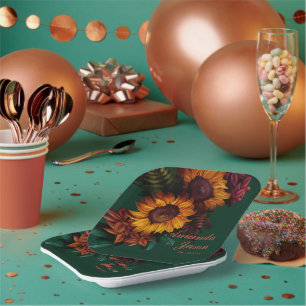 Assiettes En Carton Green Burnt Orange Floral Wedding Party