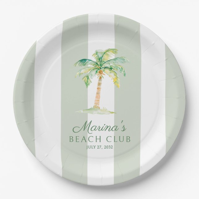 Assiettes En Carton Green Cabana Stripes Palm Beach Club Birthday (Devant)