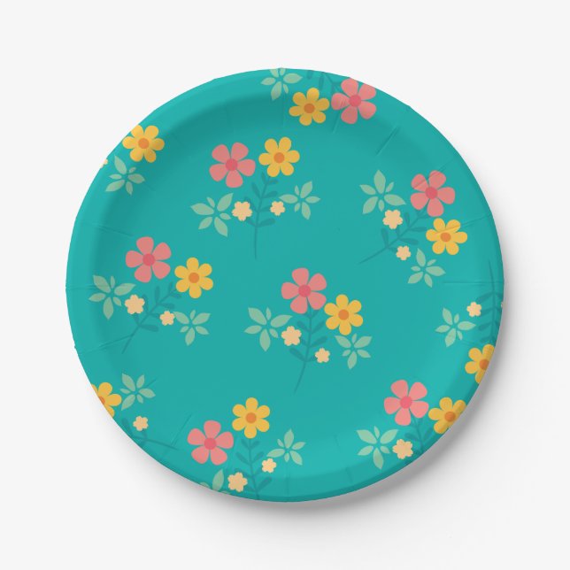 Assiettes En Carton Green Daisy Bouquet Vintage Motif (Devant)