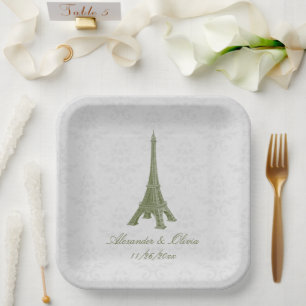 Assiettes En Carton Green Eiffel Tower Mariage damassé Douche
