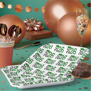 Assiettes En Carton Green et Black 2025 Graduation