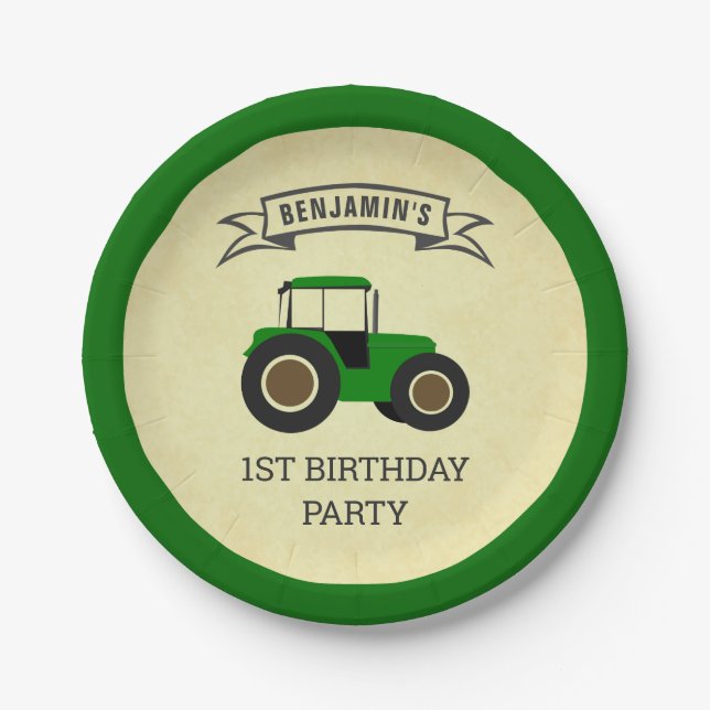 Assiettes En Carton Green Farm Tractor Anniversaire de enfant Party (Devant)