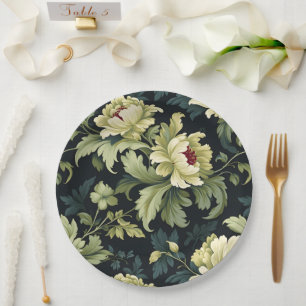 Assiettes En Carton Green Floral Peony Moderne