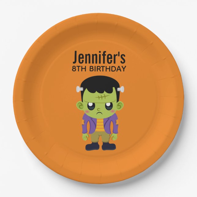 Assiettes En Carton Green Frankenstein Monster Halloween Anniversaire (Devant)