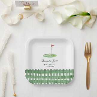 Assiettes En Carton Green Gingham Golf Baby Shower