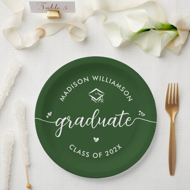 Assiettes En Carton Green Graduation Script Hearts Cap Icon Modern Fun (Mariage)