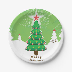 Assiettes En Carton Green Merry Christmas