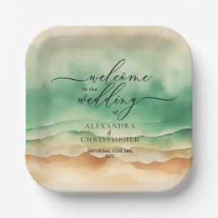 Assiettes En Carton Green Ocean Beach Sand Sea