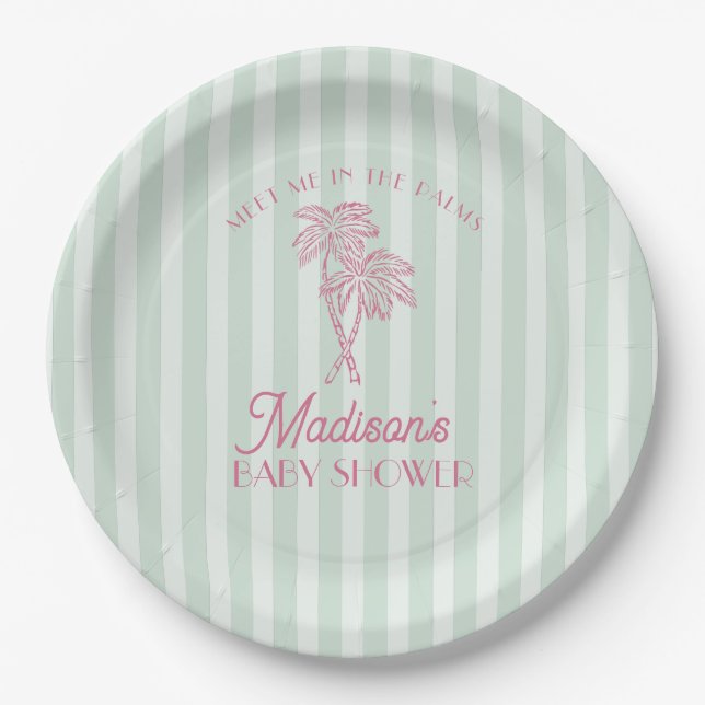 Assiettes En Carton Green Palm Spring Pastel Beach Baby shower (Devant)
