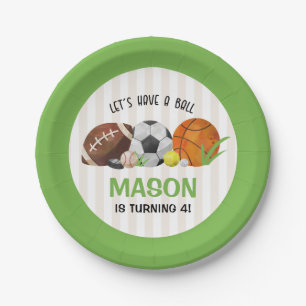 Assiettes En Carton Green Sports Football Basketball fête d'anniversai