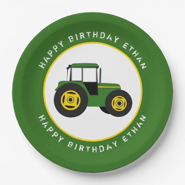 Assiettes En Carton Green Tractor Anniversaire Personnalisé (Devant)