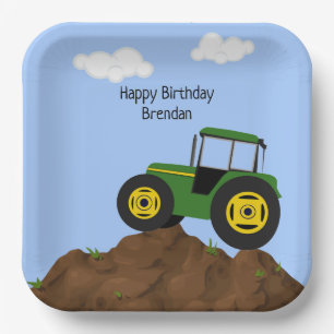 Assiettes En Carton Green Tractor Anniversaire Personnalisé