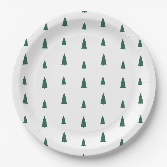 Assiettes En Carton Green Trees Simple Modern Christmas  (Devant)