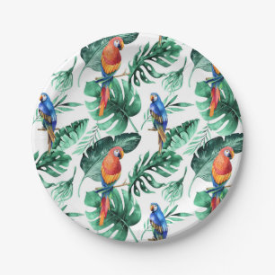 Assiettes En Carton Green Tropical Feuilles & Birds Wedding Party