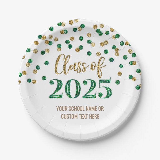 Assiettes En Carton Green Turquoise Confetti Graduation 2025 (Devant)