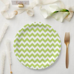 Assiettes En Carton Green Zigzag, Green Chevron, Motif géométrique