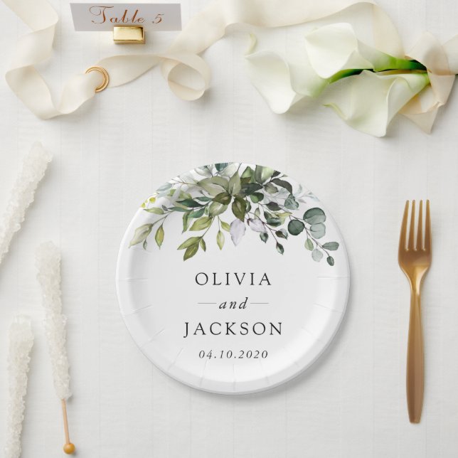 Assiettes En Carton Greenery, Eucalyptus Leaves, Botanical Wedding (Mariage)