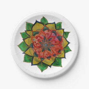 Assiettes En Carton GreenYellow Mandala Waterc Plaques papier personna