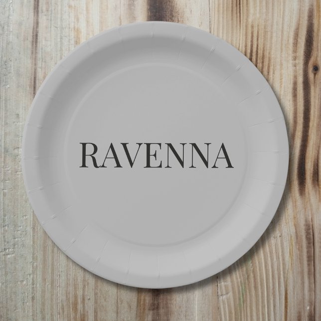 Assiettes En Carton Greige Luxe Serif Nom Personnalisé Personnalisé (Créateur téléchargé)