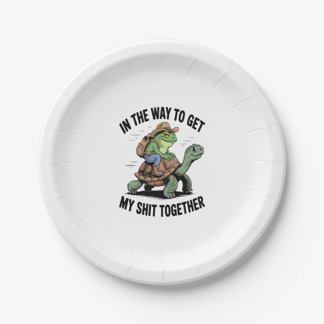 Assiettes En Carton Grenouille avec tortue à cheval Casquette (Devant)