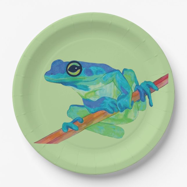 Assiettes En Carton Grenouille bleue (Devant)