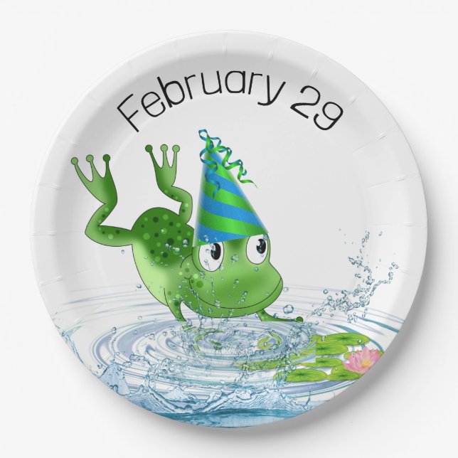 Assiettes En Carton Grenouille de fête pour l'année bissextile Anniver (Devant)