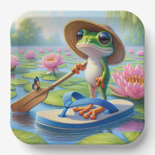 Assiettes En Carton Grenouille flottant sur un retournement