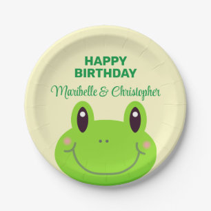 Assiettes En Carton Grenouille Joyeux Anniversaire Twins Crème Jaune