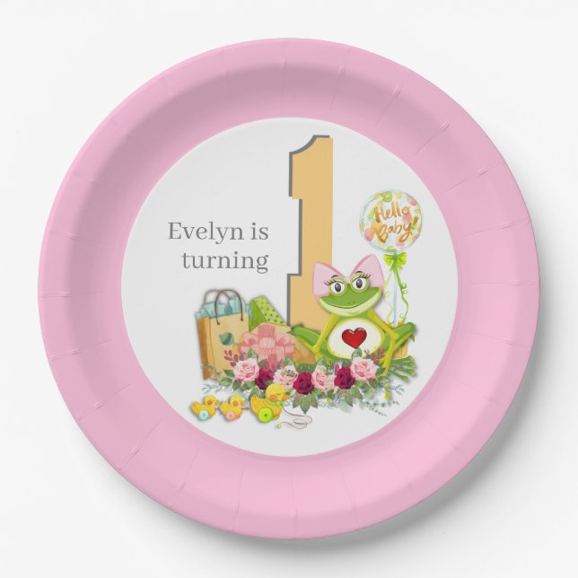 Assiettes En Carton Grenouille lunaire | Anniversaire personnalisé (Devant)