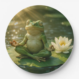 Assiettes En Carton Grenouille méditant sur un nénuphar