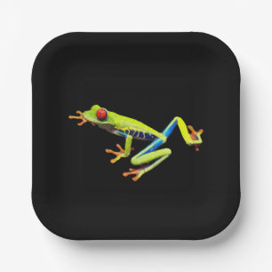 Assiettes En Carton Grenouille peinte aux yeux rouges