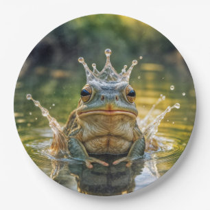 Assiettes En Carton Grenouille portant une couronne d'eau