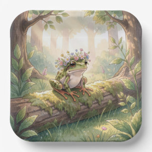 Assiettes En Carton Grenouille portant une couronne florale en forêt
