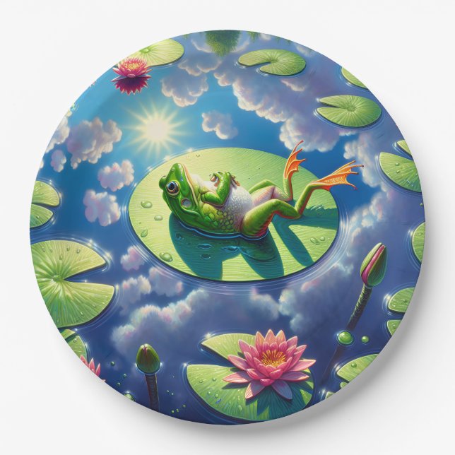 Assiettes En Carton Grenouille se relaxer sur un tapis de Lily (Devant)