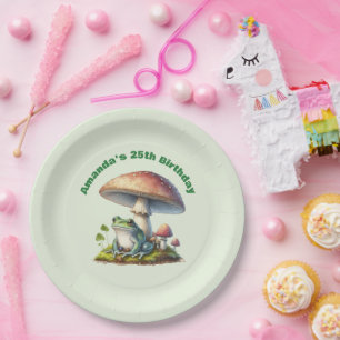 Assiettes En Carton Grenouille sous un champignon Cute Nature Annivers